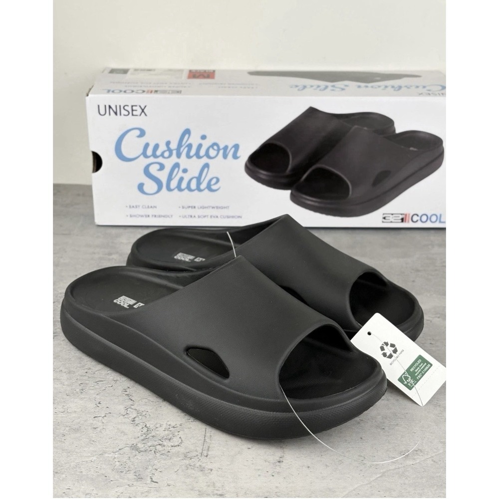 32 Degrees Cool Cushion Slides Unisex Black Size L Super Lightweight NEW In Box